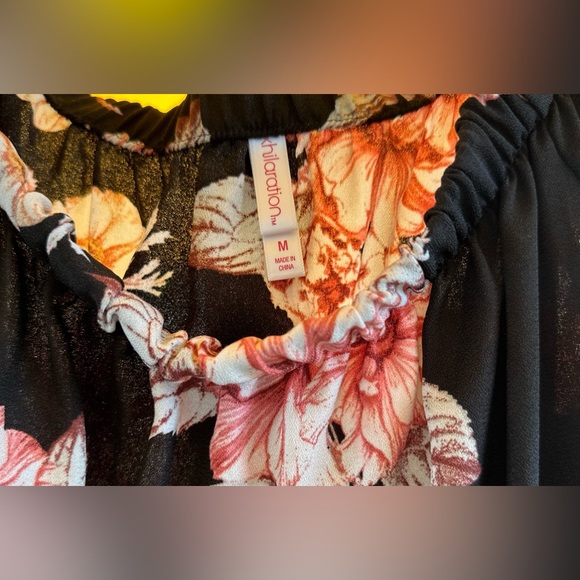 Women’s Xhilaration Black Floral Dress W/Pockets and Bell Sleeves. Size M - Picture 6 of 8